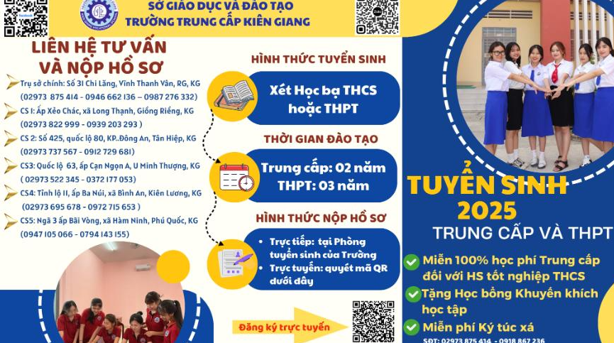 THÔNG BÁO TUYỂN SINH NĂM 2025 - TRƯỜNG TRUNG CẤP KIÊN GIANG