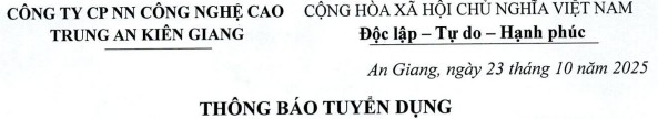 THÔNG BÁO TUYỂN DỤNG
